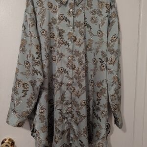 Penningtons Green and Gold Floral Blouse